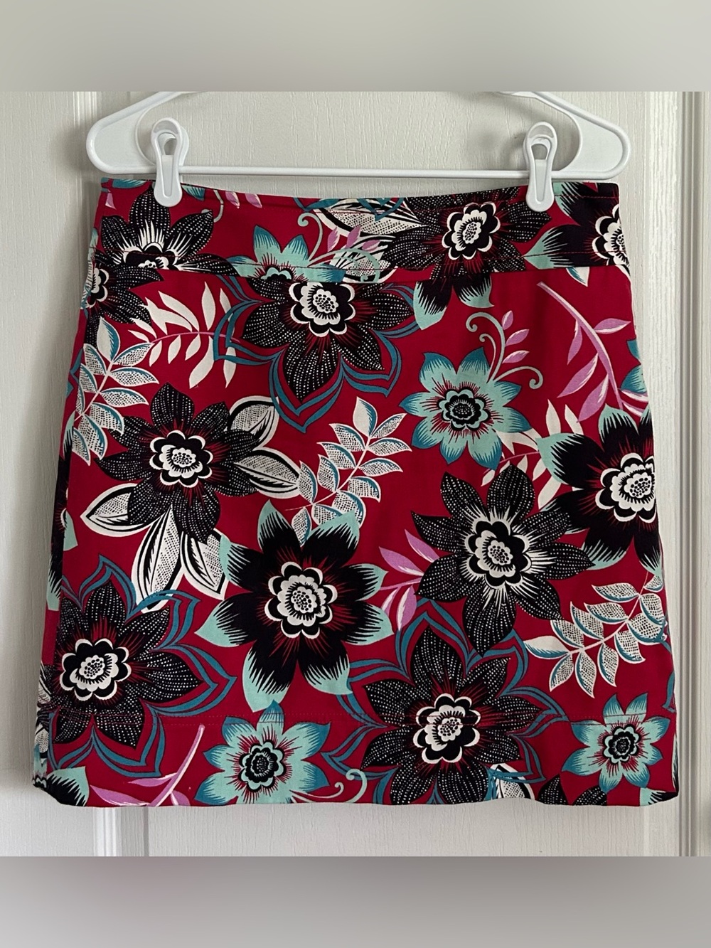 Talbots Red Floral Hawiian Print A Line Mini Skirt Sz 8 Resort Tropical Colorful
